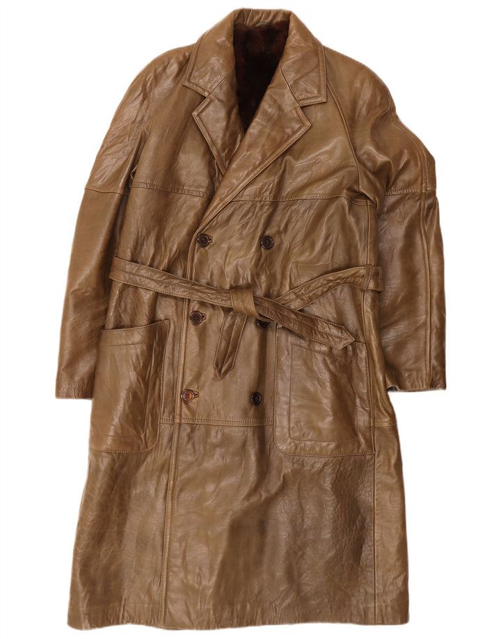 Cappotto vintage da uomo in pelle sherpa doppio petto IT 48 Marrone medio