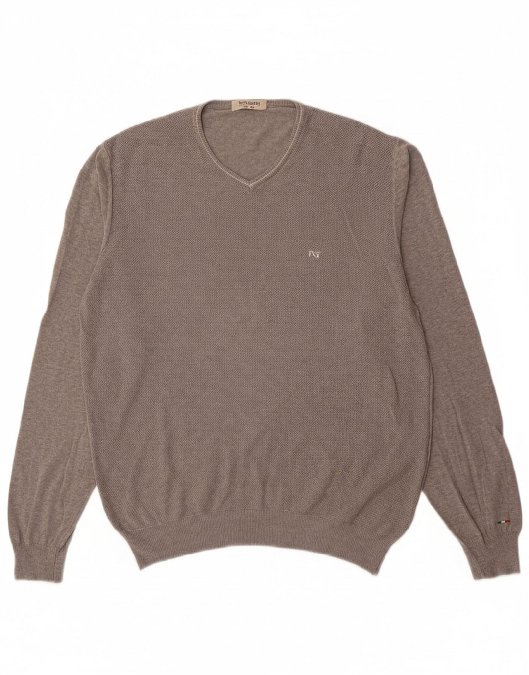 NERO GIARDINI Mens V-Neck Jumper Sweater IT 56 2XL Grey Cotton Vintage Nero Giardini and Second-Hand Nero Giardini from Messina Hembry 