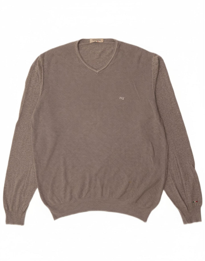 NERO GIARDINI Mens V-Neck Jumper Sweater IT 56 2XL Grey Cotton Vintage Nero Giardini and Second-Hand Nero Giardini from Messina Hembry 