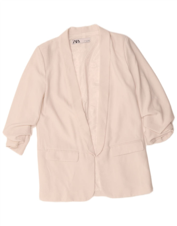 Giacca blazer aperta da donna con maniche a 3/4 Zara UK 14 poliestere bianco medio