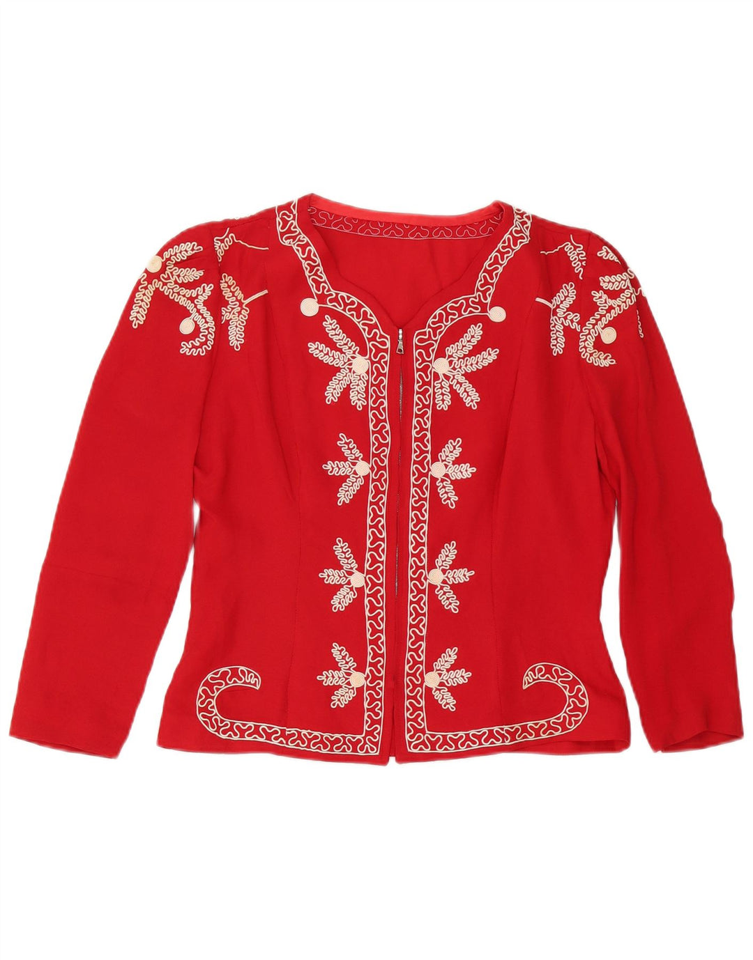 Top cardigan da donna vintage UK 14 rosso medio floreale