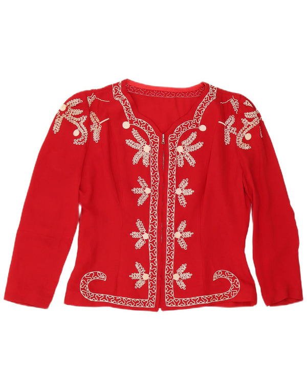 Top cardigan da donna vintage UK 14 rosso medio floreale