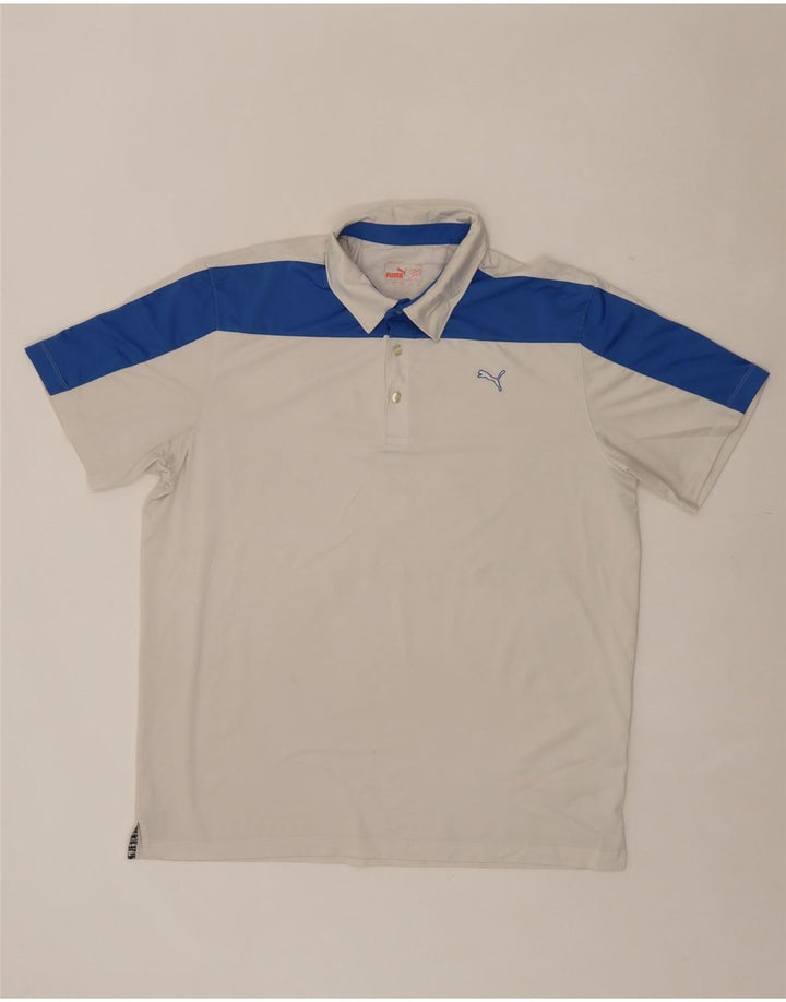 PUMA Mens Polo Shirt Large White Colourblock Polyester Vintage Puma and Second-Hand Puma from Messina Hembry 