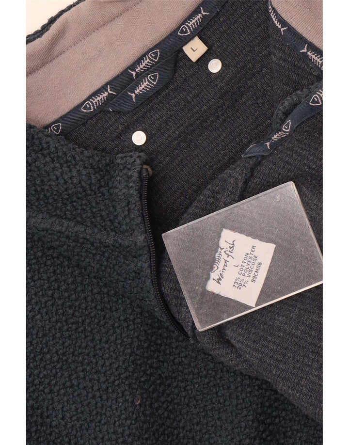 Weird Fish Top da uomo con zip sul collo e maniche a 3/4 di grandi dimensioni in cotone blu navy