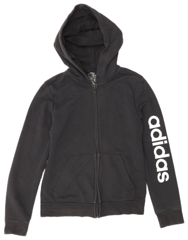 Maglione con cappuccio e zip grafica da donna Adidas UK 10 Small Black Cotton Sports