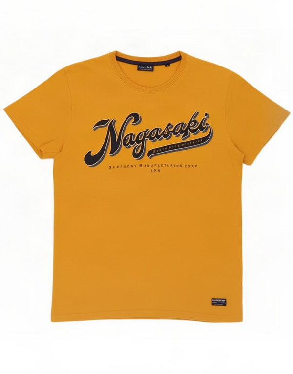 Superdry Mens Graphic T-Shirt Top Large Yellow Cotton