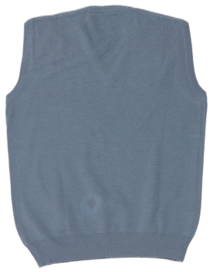Canottiera vintage da uomo in lana a rombi/diamante blu medio