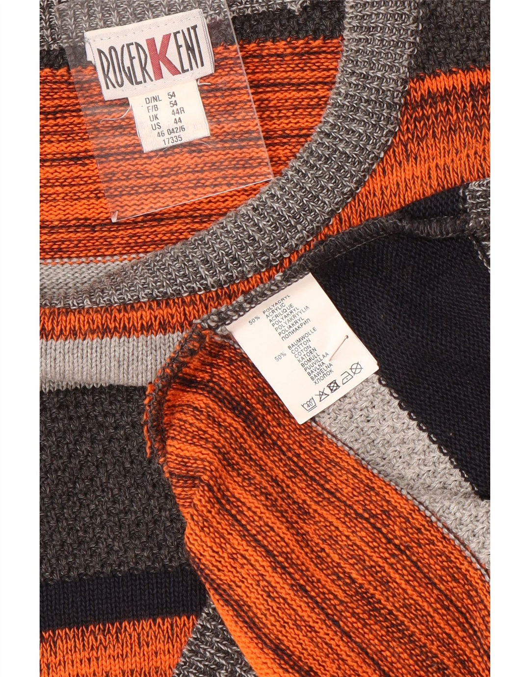 Maglione maglione con scollo a barca da uomo Roger Kent UK 44 XL a righe multicolore