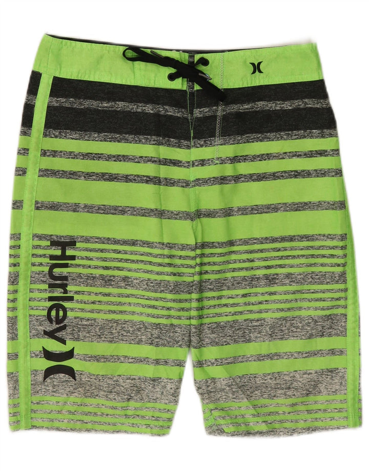 Pantaloncini da bagno grafici da uomo Hurley piccoli in poliestere a righe verdi