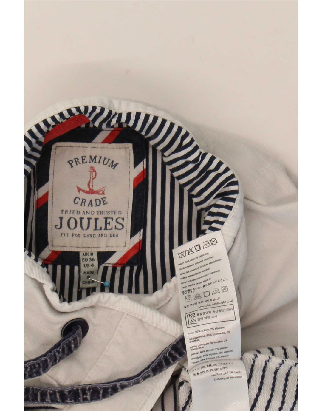 Joules Felpa da Donna con Collo a Bottoni Maglione UK 8 Piccolo Cotone a Righe Bianche