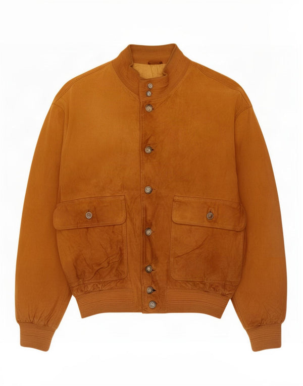 Giubbotto bomber vintage in pelle scamosciata da uomo IT 48 in pelle beige medio