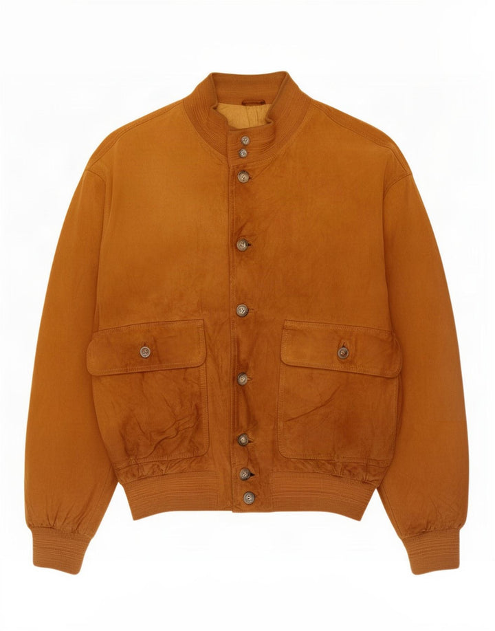 Giubbotto bomber vintage in pelle scamosciata da uomo IT 48 in pelle beige medio
