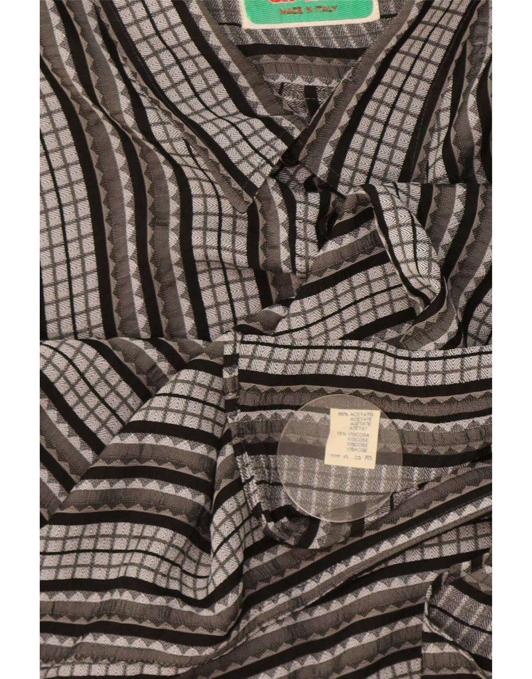 Camicia vintage da uomo in acetato a righe grandi grigie