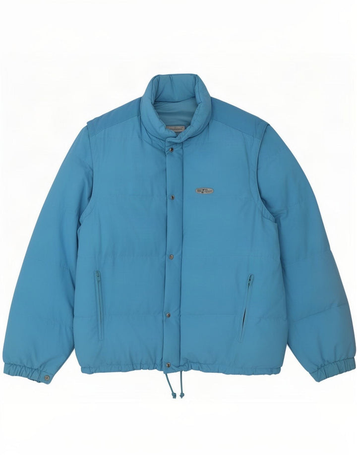 Giacca imbottita da uomo vintage UK 40 grande blu in poliammide