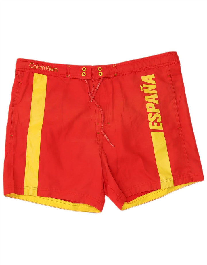 Pantaloncini da bagno grafici da uomo Calvin Klein grandi in poliestere color block rosso