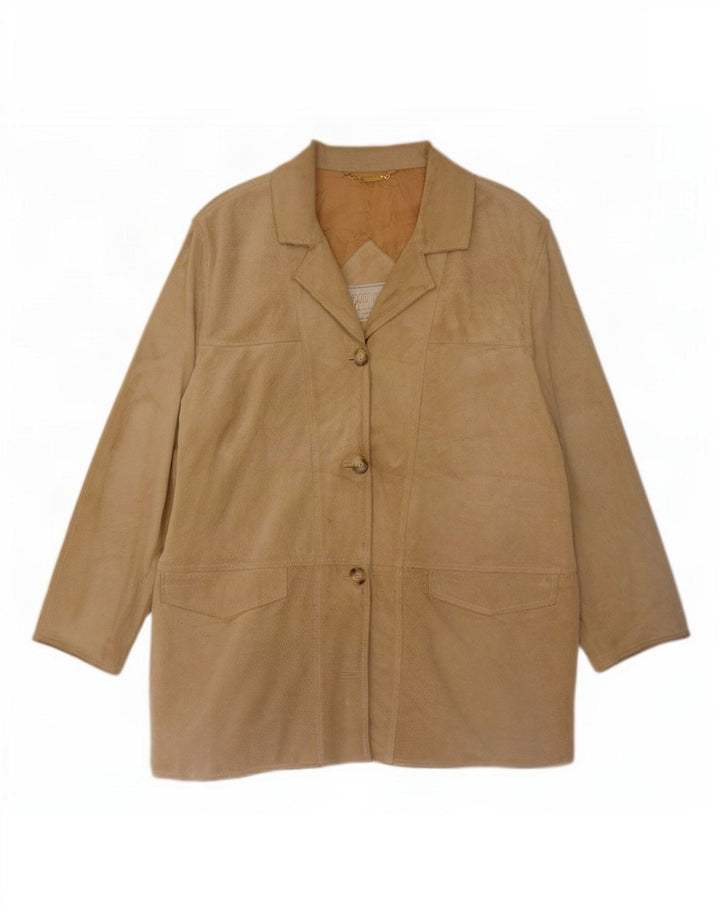 Giacca oversize da donna in pelle scamosciata Michel IT 44 in pelle beige medio