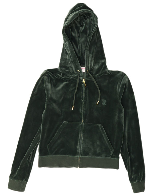 Maglione con cappuccio e zip in velluto corto da donna Juicy Couture UK 14 Verde medio