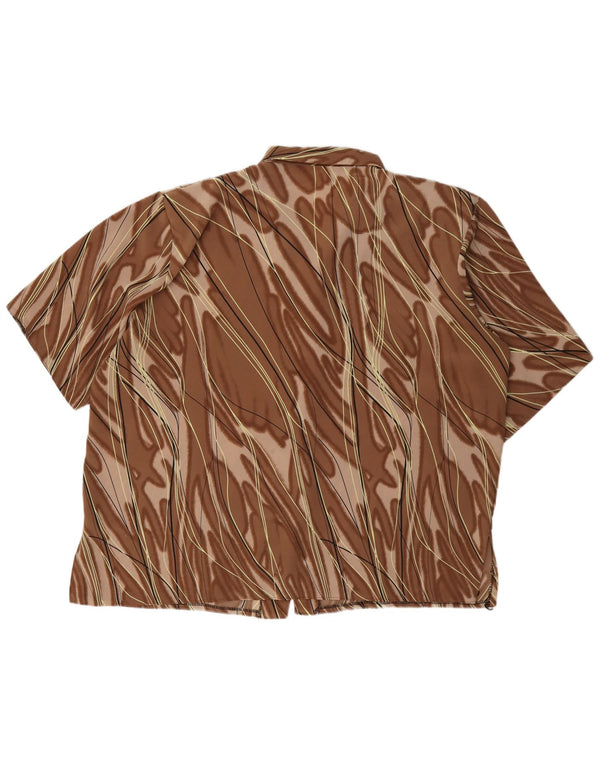 Camicetta camicia a maniche corte da donna vintage UK 20 2XL Poliestere a righe marrone