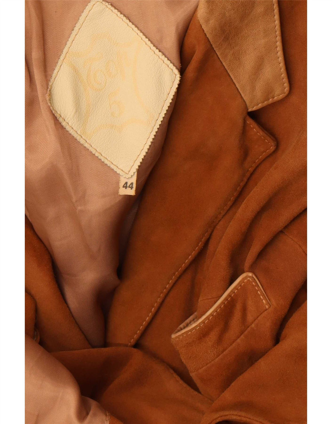 Giacca blazer vintage da donna in pelle scamosciata a 3 bottoni IT 44 Colorblock beige medio