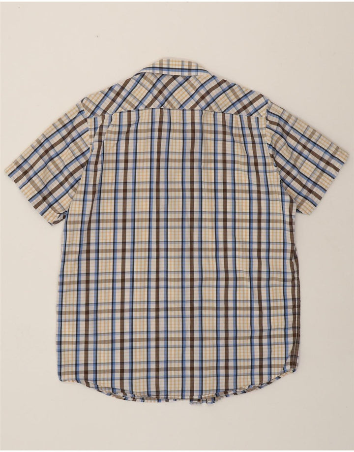 BEN SHERMAN Camicia a maniche corte da uomo in cotone a quadri multicolore grande
