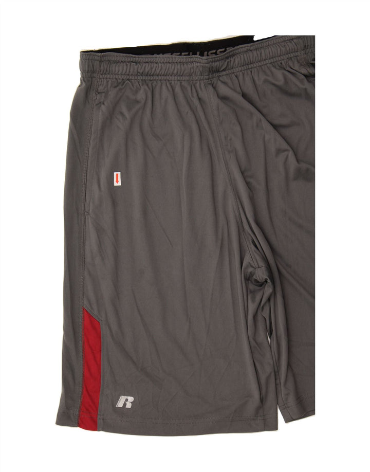 RUSSELL ATHLETIC Mens Graphic Sport Shorts Medium  Grey Polyester Vintage Russell Athletic and Second-Hand Russell Athletic from Messina Hembry 