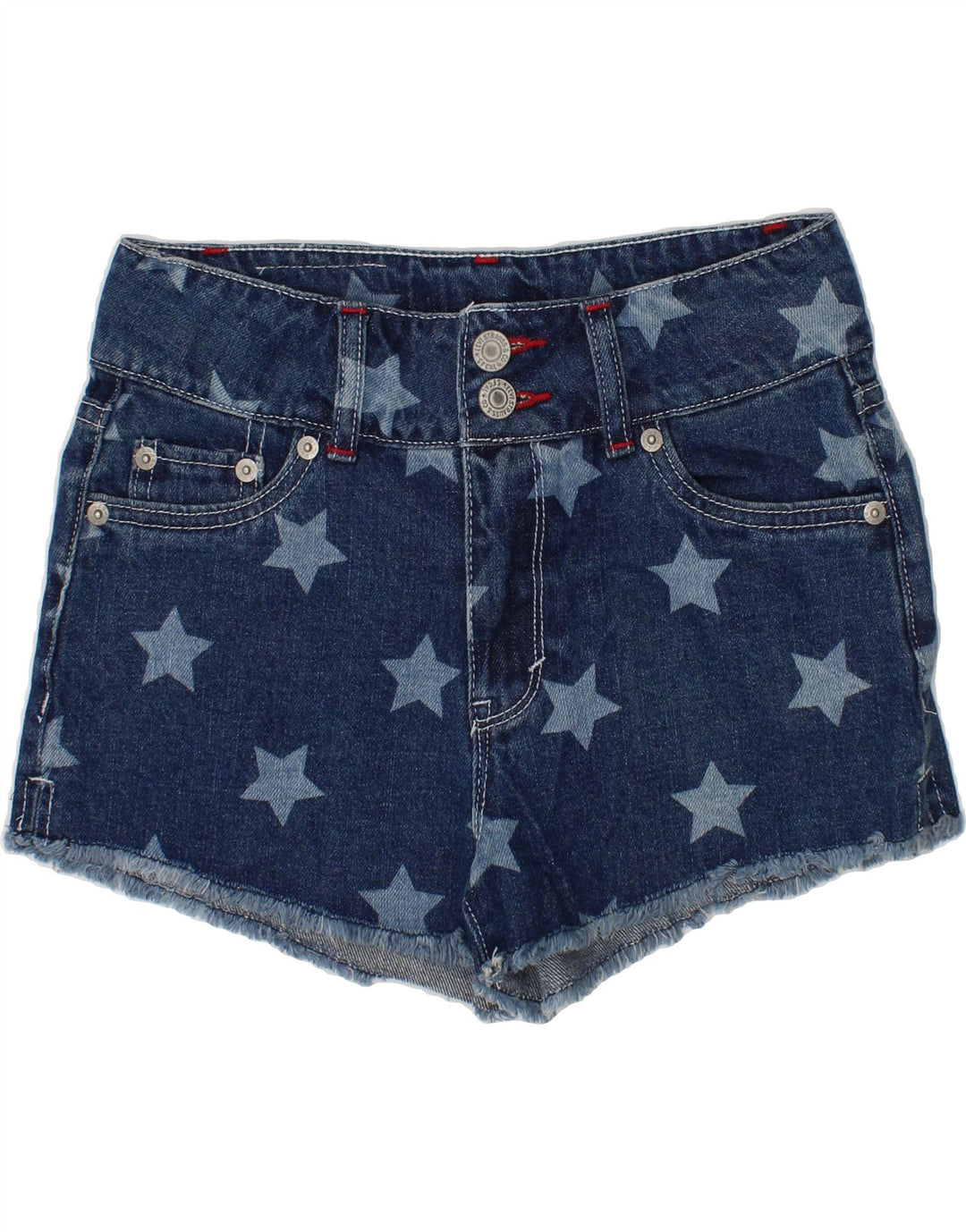LEVI'S Girls Abstract Pattern Denim Shorts 9-10 Years W24  Navy Blue Vintage Levi's and Second-Hand Levi's from Messina Hembry 
