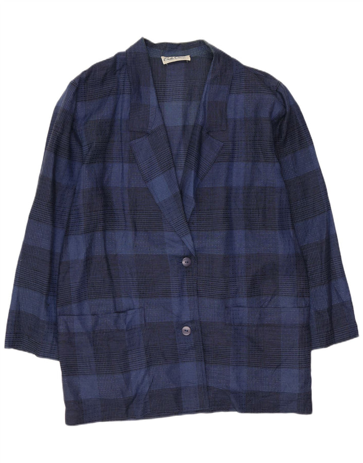 Giacca blazer lunga da donna Carla Carini UK 14 medio blu navy a quadri