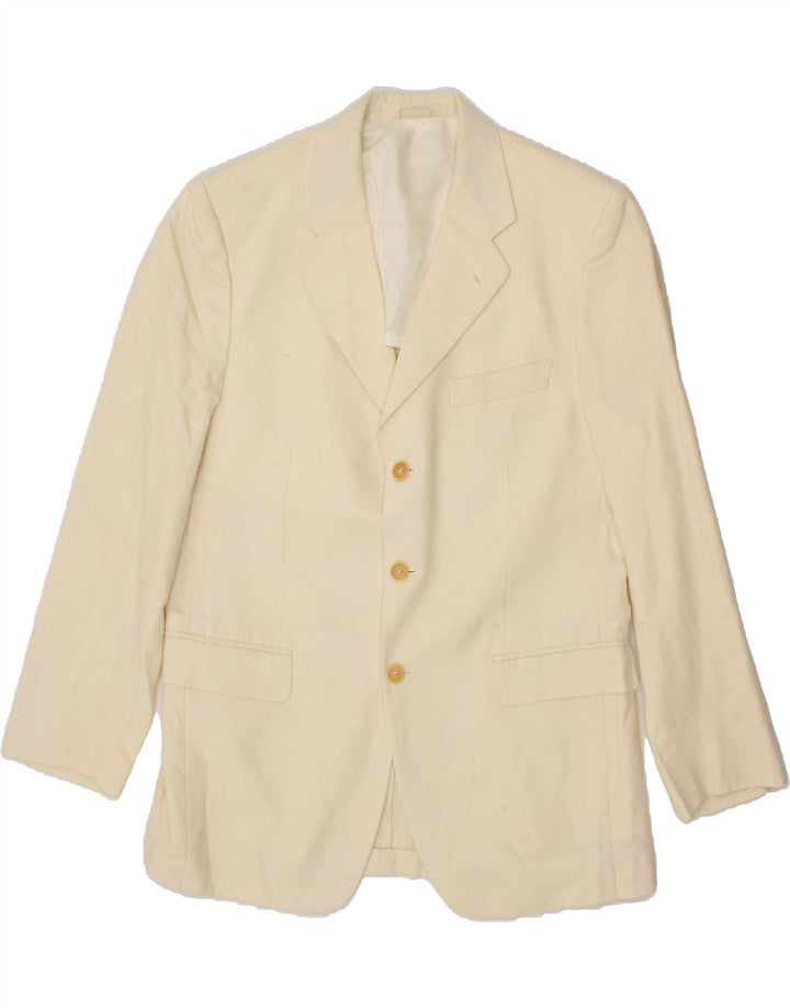 PIERRE CARDIN Giacca blazer a 3 bottoni da uomo IT 50 Large Beige Lino