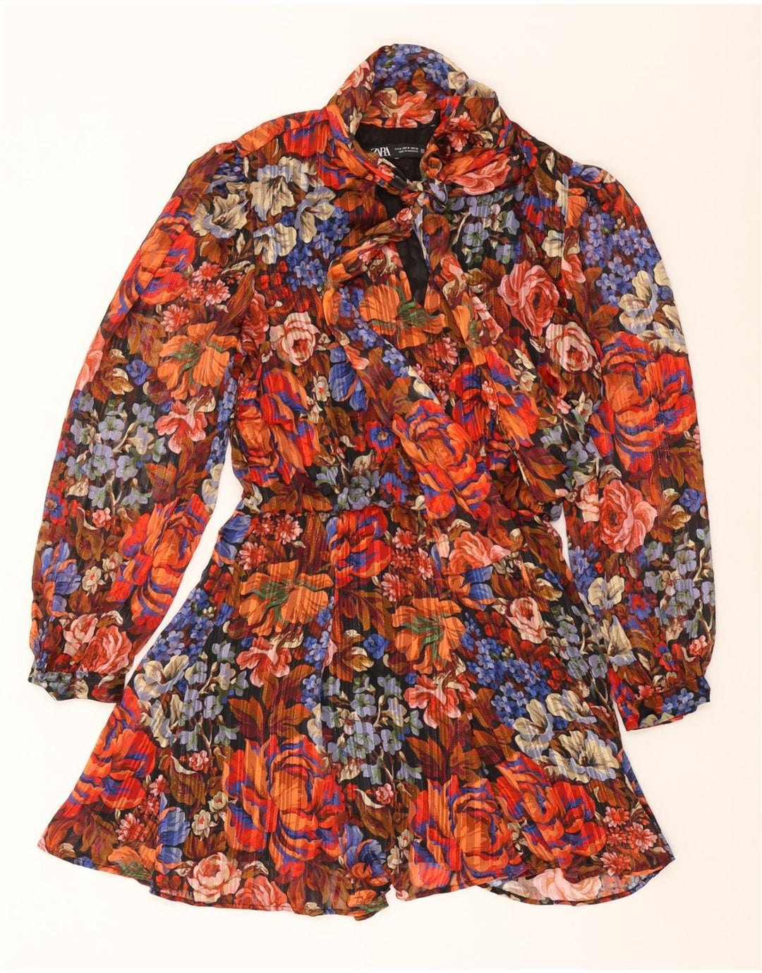 Abito a trapezio da donna ZARA con allacciatura frontale UK 12 medio multicolore floreale
