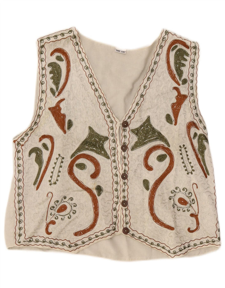 Gilet vintage da donna con motivo astratto, taglia unica, in rayon bianco
