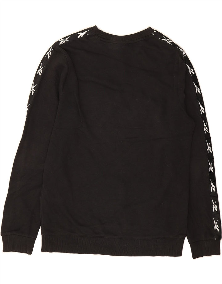 REEBOK Mens Graphic Sweatshirt Jumper Medium Black Cotton Vintage Reebok and Second-Hand Reebok from Messina Hembry 