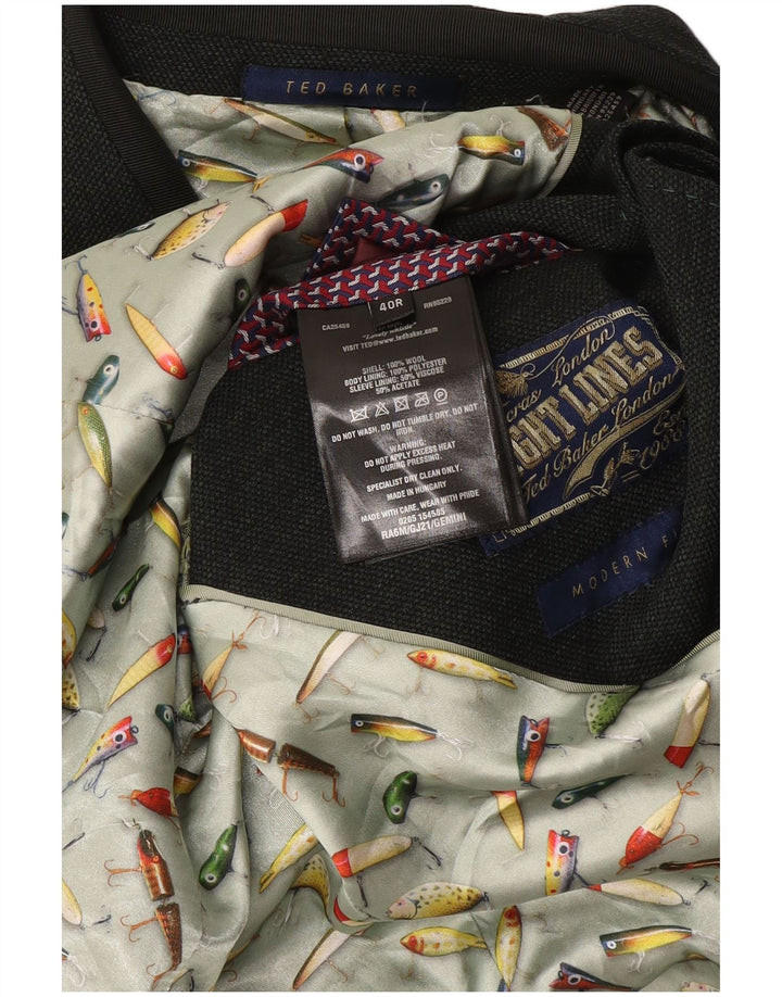Giacca blazer da uomo a 2 bottoni vestibilità moderna Ted Baker taglia 40 grande in lana verde