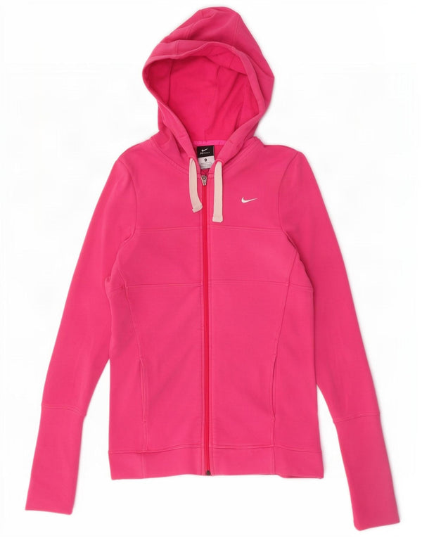 Felpa con cappuccio e zip Nike Dri Fit da donna UK 8/10 piccolo cotone rosa