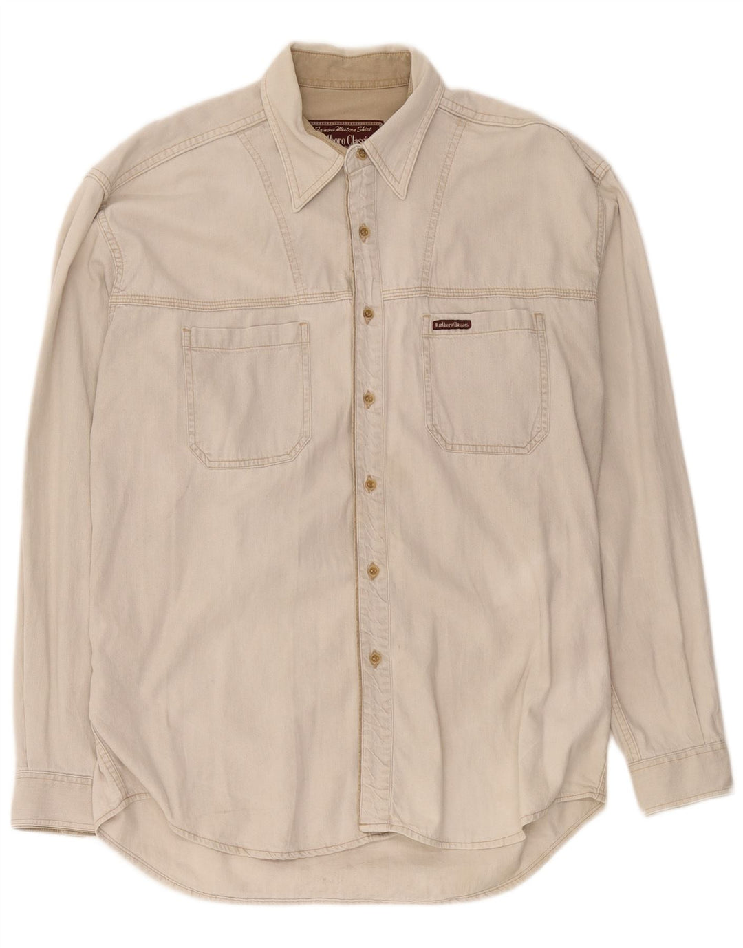 Camicia di jeans da uomo Marlboro Classics grande in cotone beige