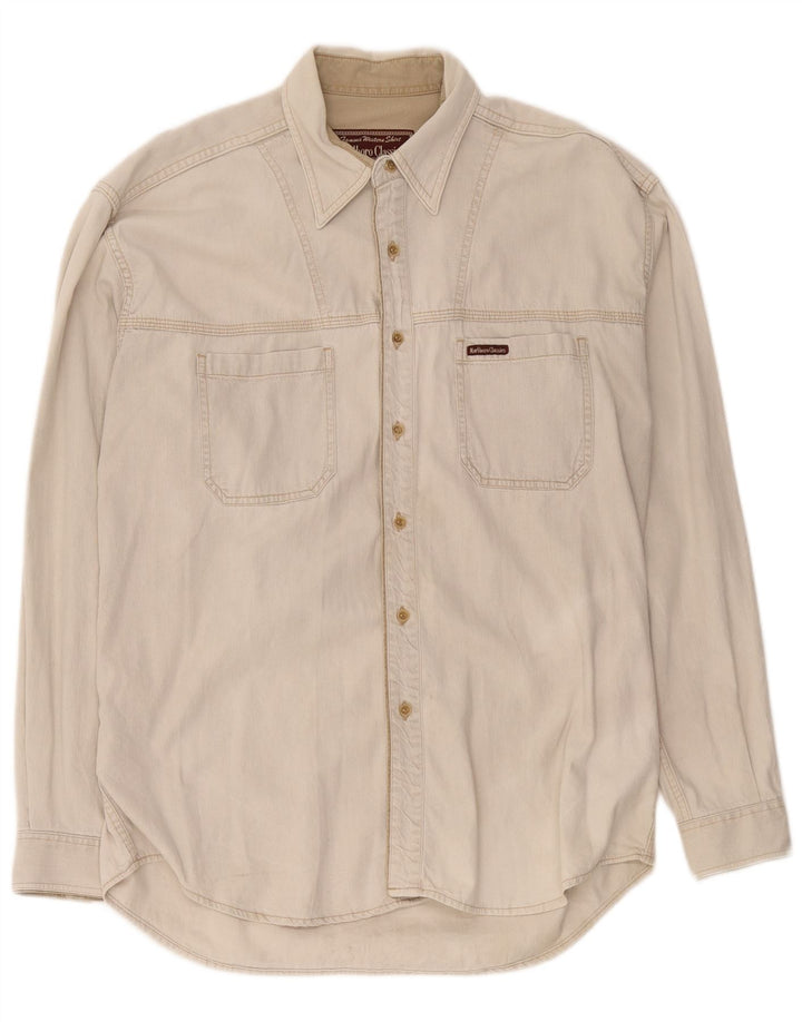 Camicia di jeans da uomo Marlboro Classics grande in cotone beige