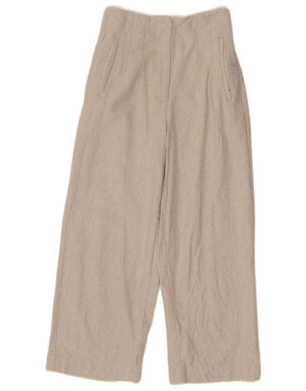 Pantaloni corti a gamba larga a vita alta da donna Zara piccoli W26 L24 cotone beige
