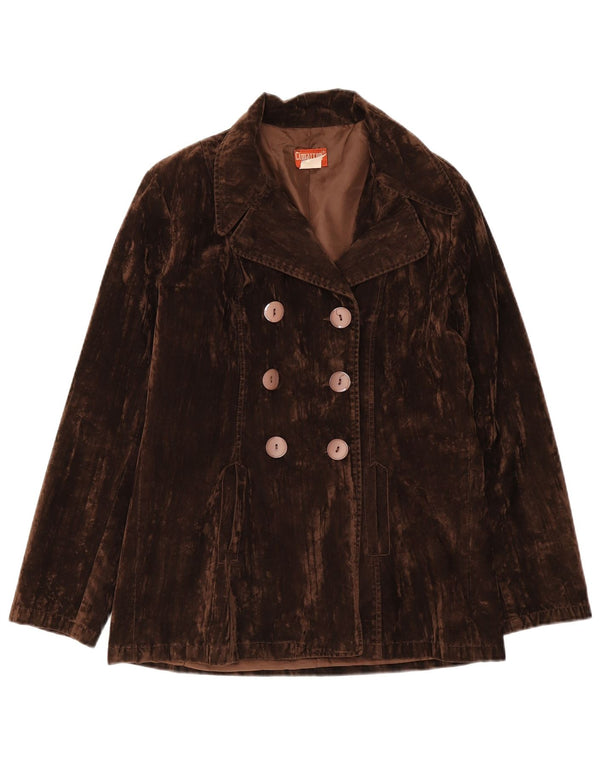 Giacca blazer doppiopetto in velluto da donna vintage UK 18 XL Rayon marrone