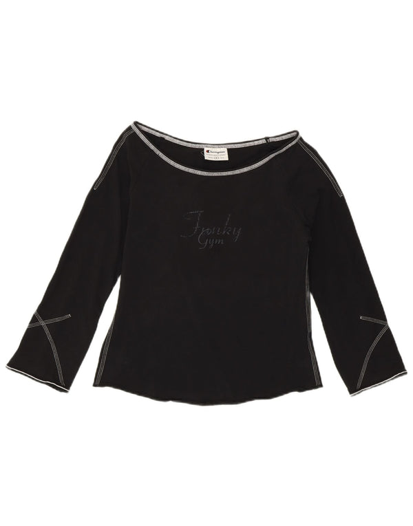 CHAMPION Top grafico da donna manica 3/4 UK 10 piccolo nero