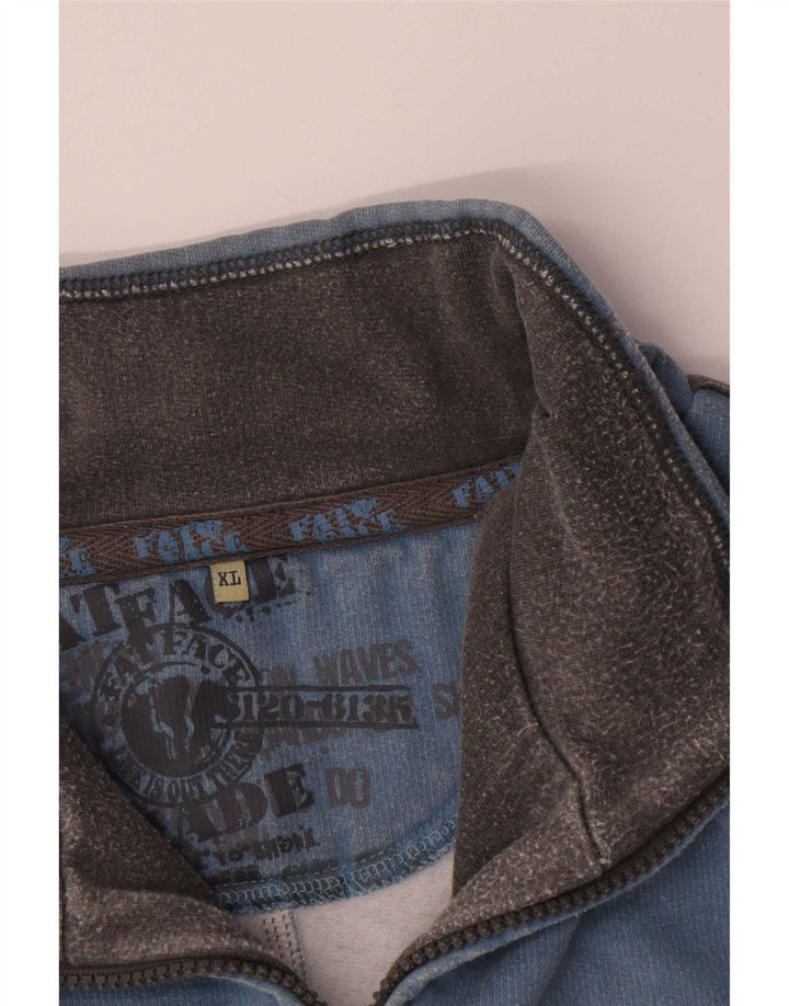 Felpa da uomo con collo con zip Fat Face, maglione XL, cotone blu