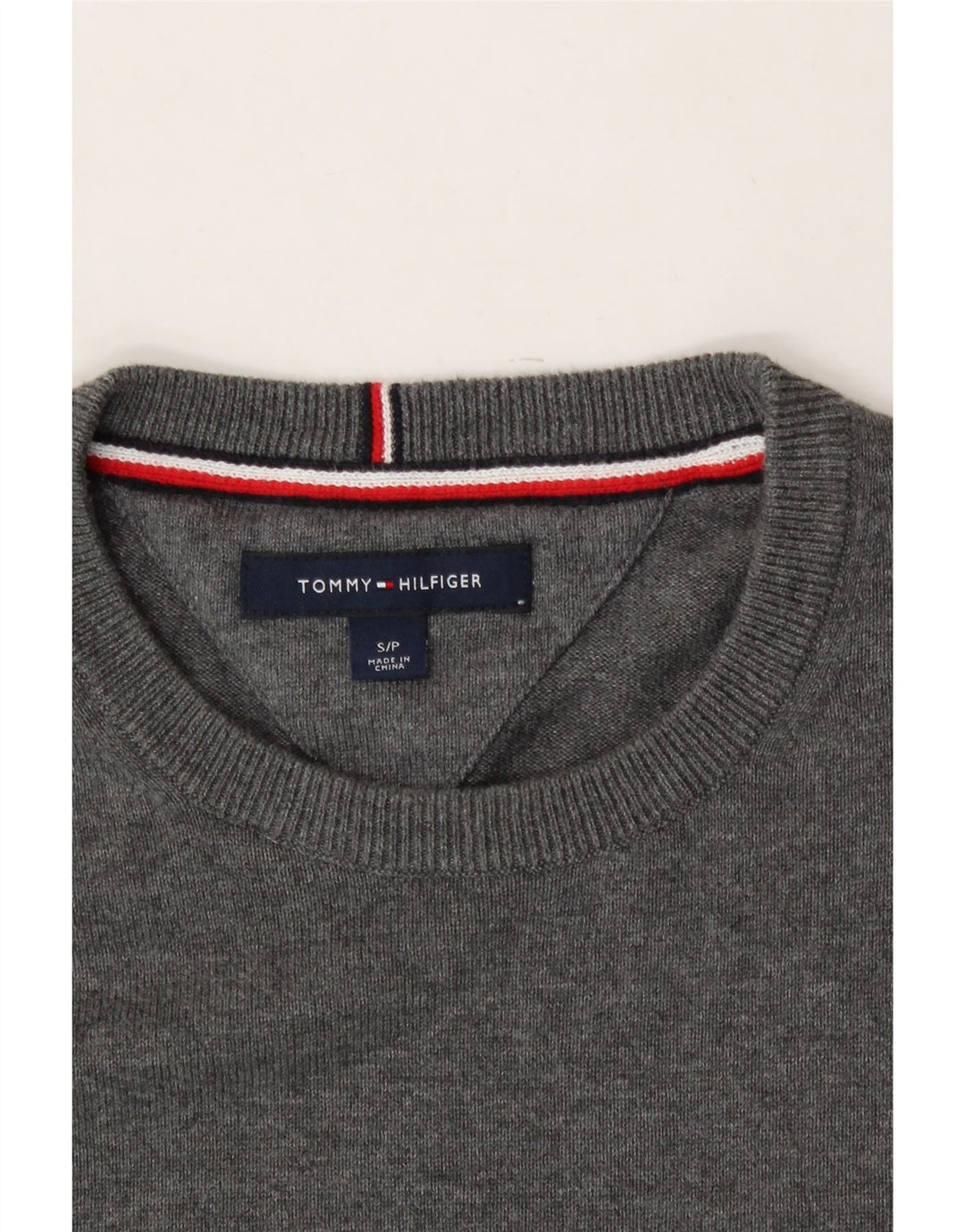 TOMMY HILFIGER Mens Crew Neck Jumper Sweater Small Grey Cotton Vintage Tommy Hilfiger and Second-Hand Tommy Hilfiger from Messina Hembry 