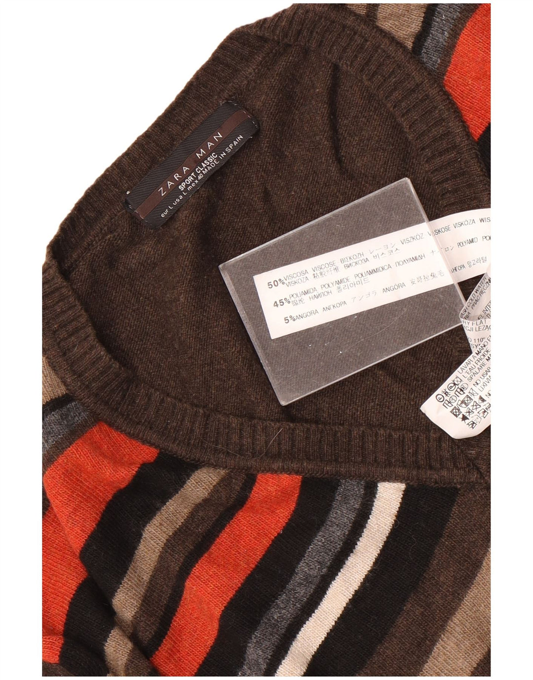 Maglione Zara da uomo con scollo a V, viscosa a righe marroni grandi