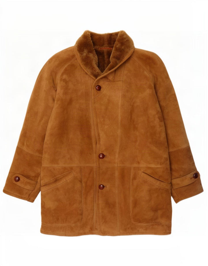Cappotto vintage in shearling da uomo IT 56 3XL Beige