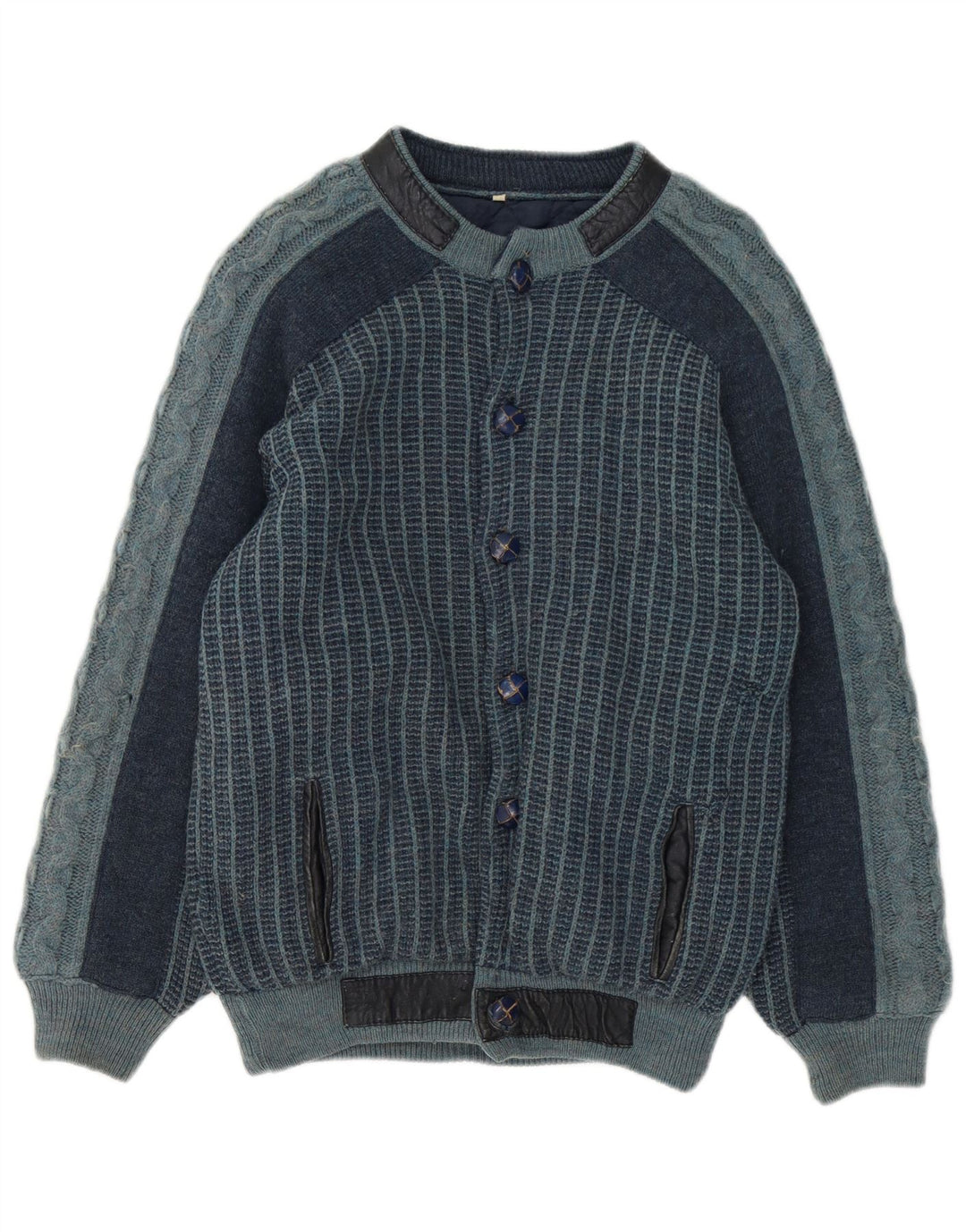 Giubbotto bomber lavorato a maglia vintage da uomo IT 48 Acrilico a strisce blu navy medio