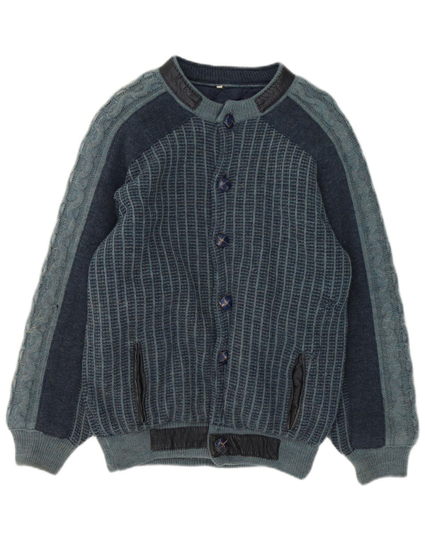 Giubbotto bomber lavorato a maglia vintage da uomo IT 48 Acrilico a strisce blu navy medio