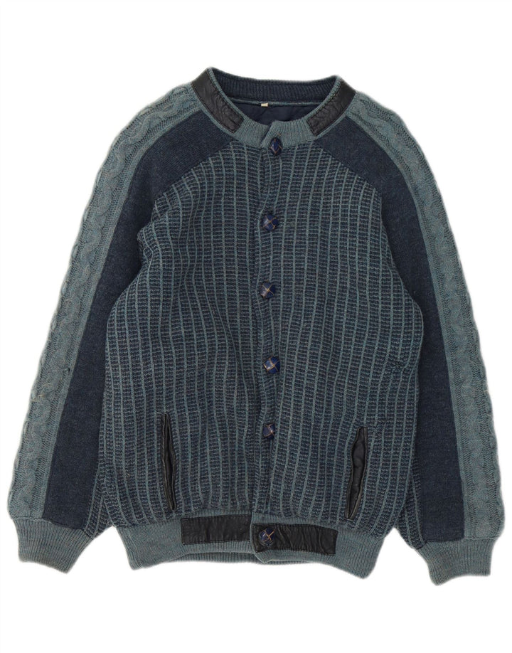 Giubbotto bomber lavorato a maglia vintage da uomo IT 48 Acrilico a strisce blu navy medio