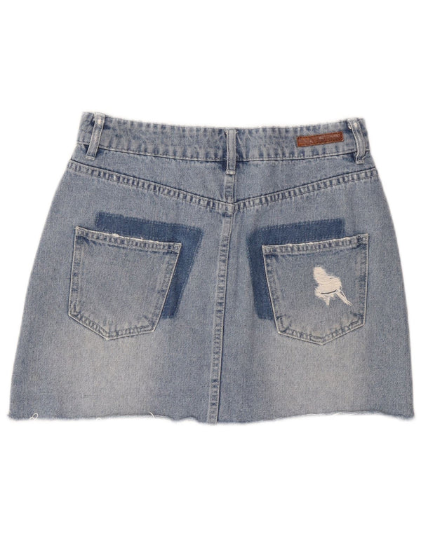 Gonna in denim invecchiato Billabong da donna UK 10 piccola W27 cotone blu