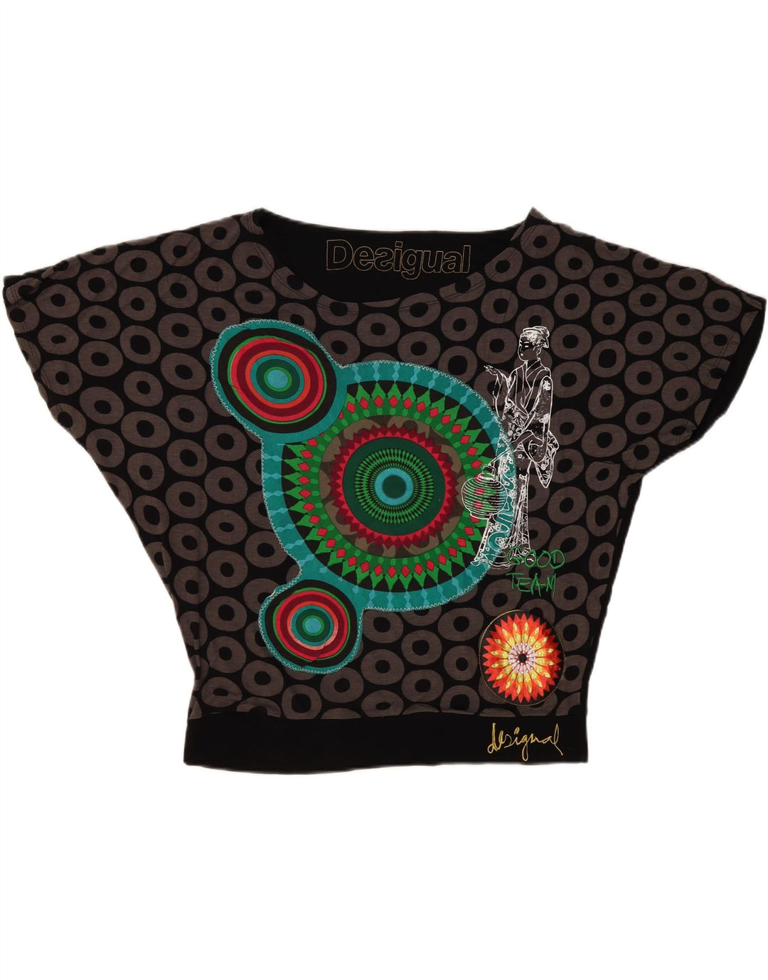 Desigual Camicetta oversize grafica da donna Top UK 16 Large Nero geometrico