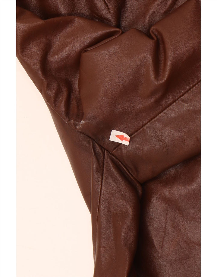 Giacca blazer in pelle vintage da donna a 3 bottoni UK 12 Marrone medio