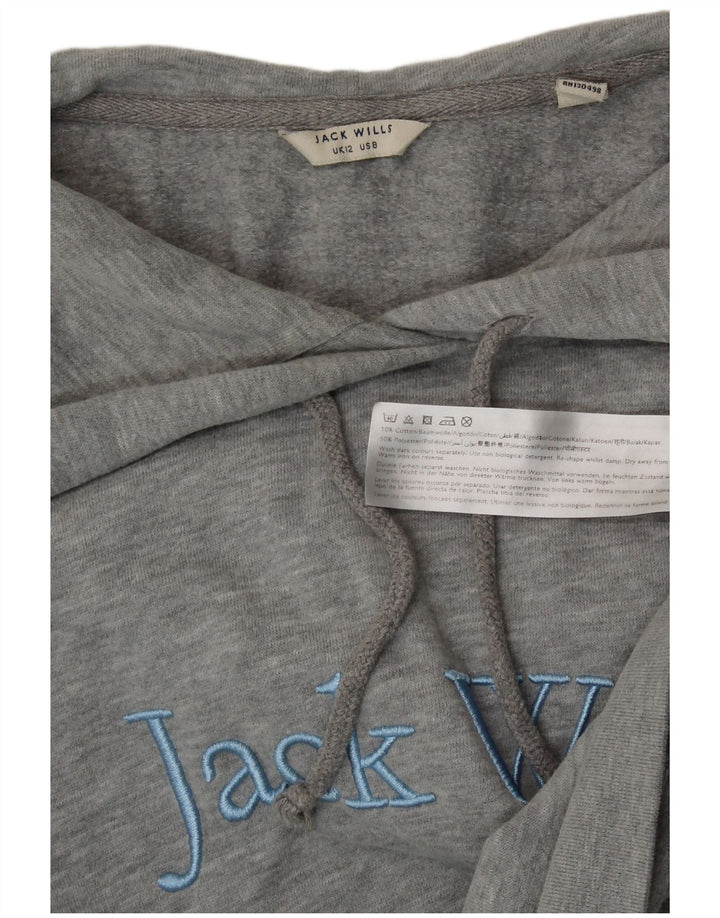 JACK WILLS Maglione con cappuccio grafico da donna corto UK 12 Cotone grigio medio
