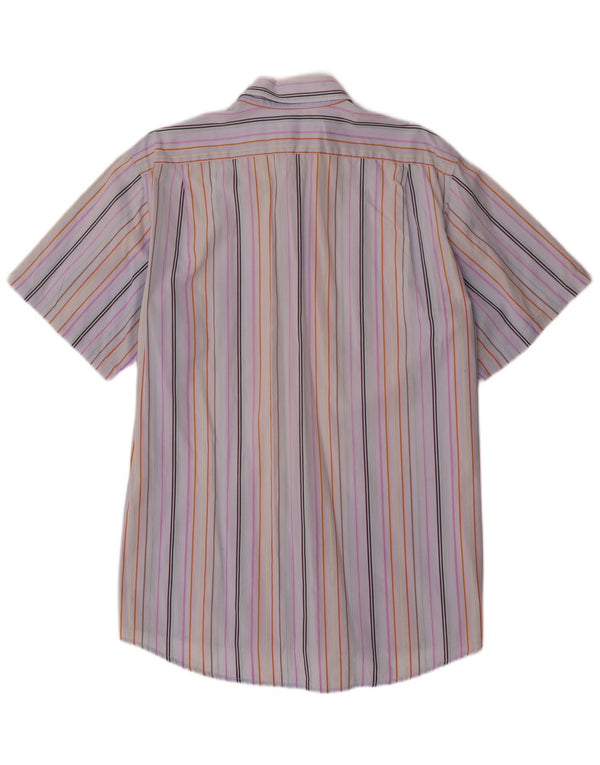 LACOSTE Camicia a maniche corte da uomo taglia 43 grande cotone a righe multicolori